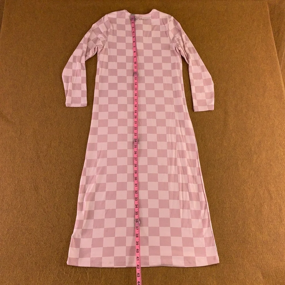NUMU Girls Size 10 Pink Checkered Long Sleeve Cozy Long Nightgown NWT